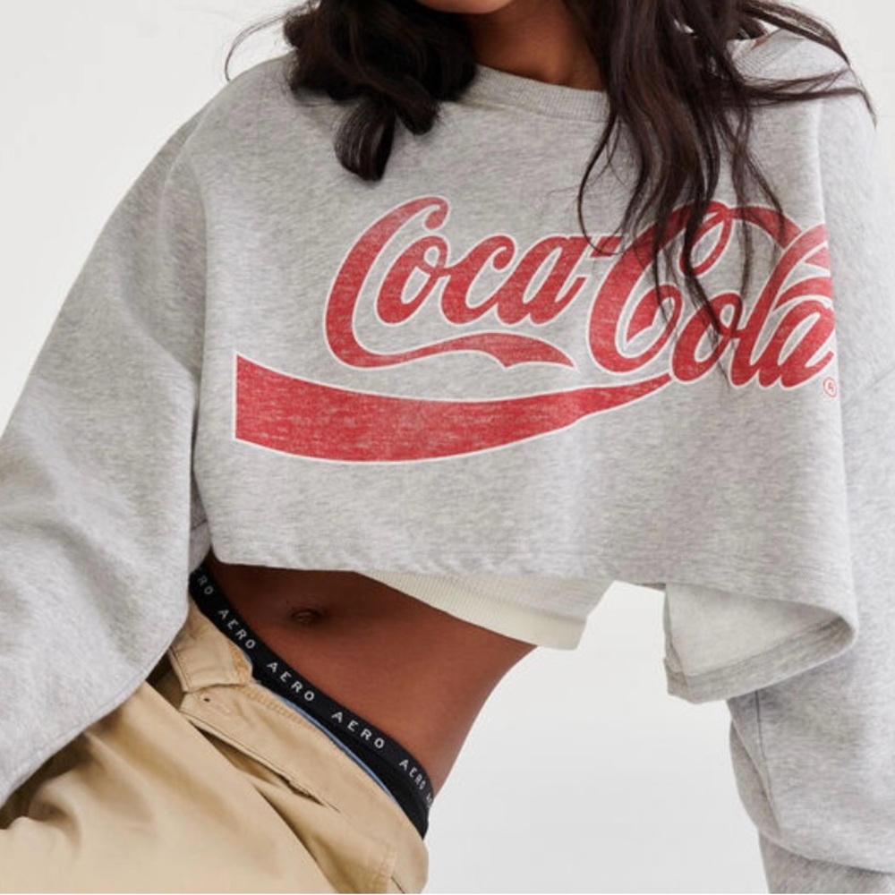 Aeropostale grey Coca Cola cropped sweater